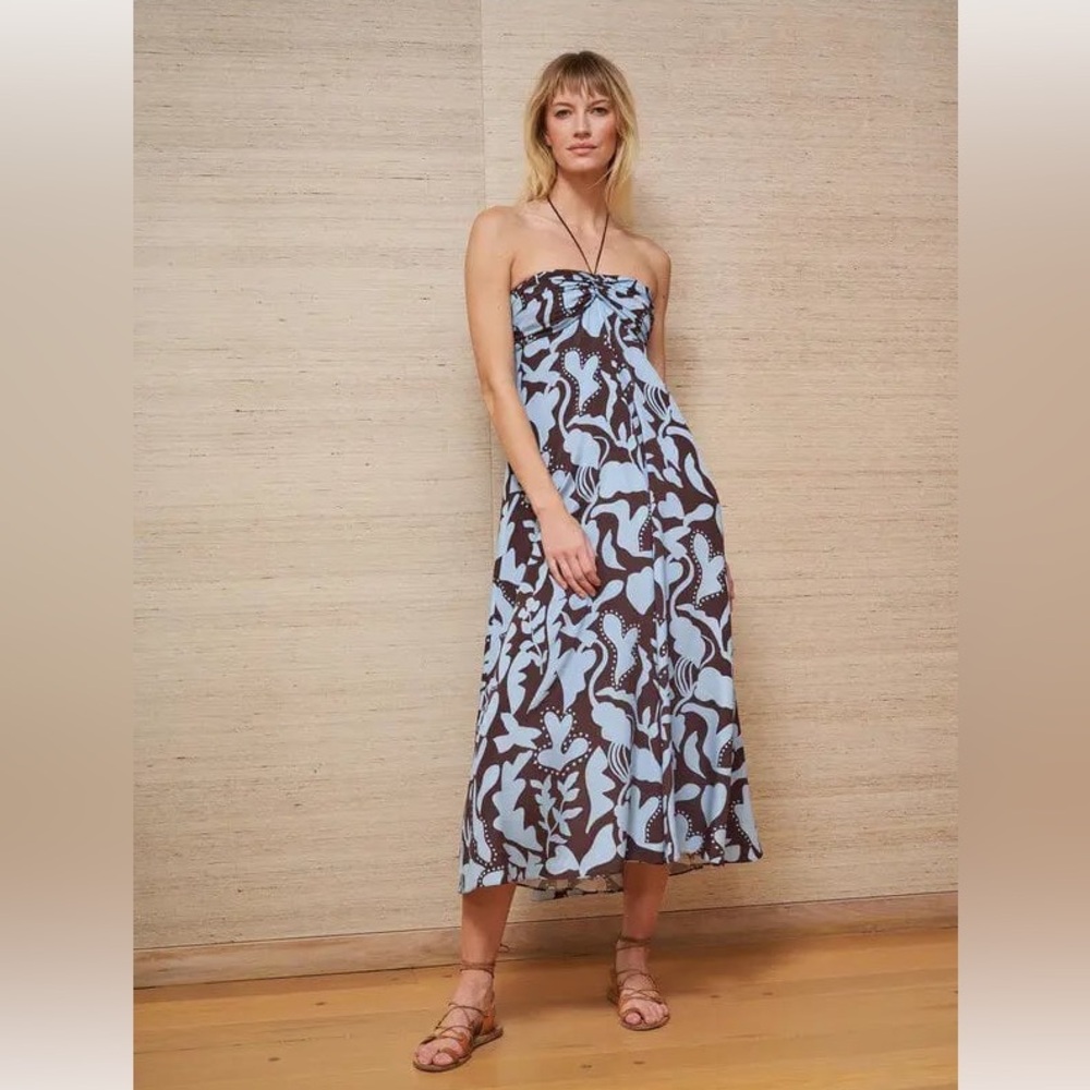La Ligne Blue and Brown Midi Dress